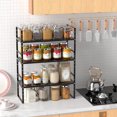 thumbnail image 3 of Expandable Cabinet Storage Shelf, Adjustable Height Steel Metal Kitchen Counter Organizers Shelves Spice Rack for Kitchen Pantry Bathroom Cupboard Desk Home Office, Black-3 Pack, 3 of 15