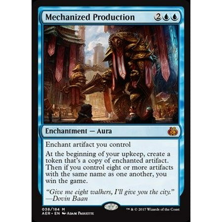 - Mechanized Production (038/184) - Aether Revolt, A single individual card from the Magic: the Gathering (MTG) trading and collectible card game (TCG/CCG). Ship from
