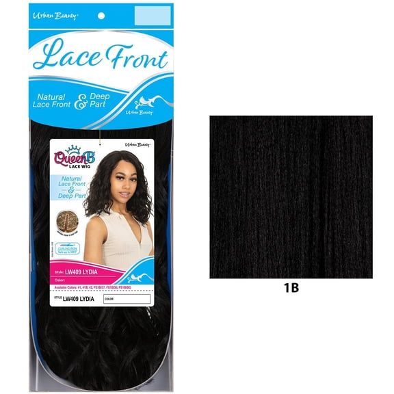 QueenB Synthetic Lace Wig, Deep Part, Natural Wave Bob, #1B - Lydia