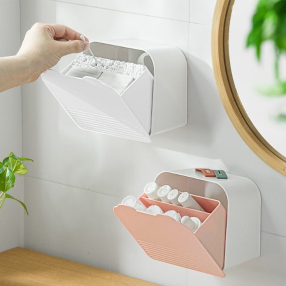 Wall Mounted Bathroom Storage Box with 2 Compartments, Plastic Organizer for Feminine Hygiene , Pads, Tampons, Swabs and Small Items