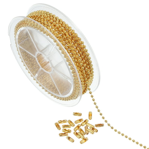 Cadena de Bola de Acero Inoxidable Uxcell, Cadenas de Collar de Perlas para Etiquetas de Perro a Granel con Conectores 5 m x 2.4 mm Dorado