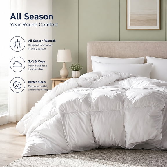 Goose Feather Down Fiber Comforter Twin Size - 100% Cotton Cover Duvet Insert - Hypoallergenic All Season Medium Warmth Bedding 68 x 90 Inch White
