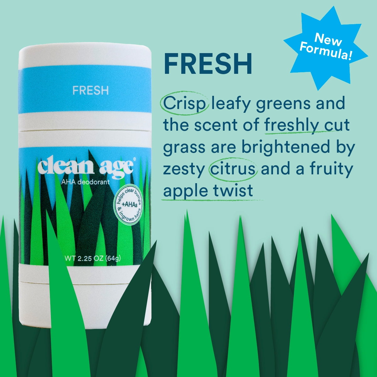 2-Pack Clean Age AHA Deodorant for Teens | Aluminum-Free, Safe for Sensitive Skin | Fresh Scent | 2.5 oz