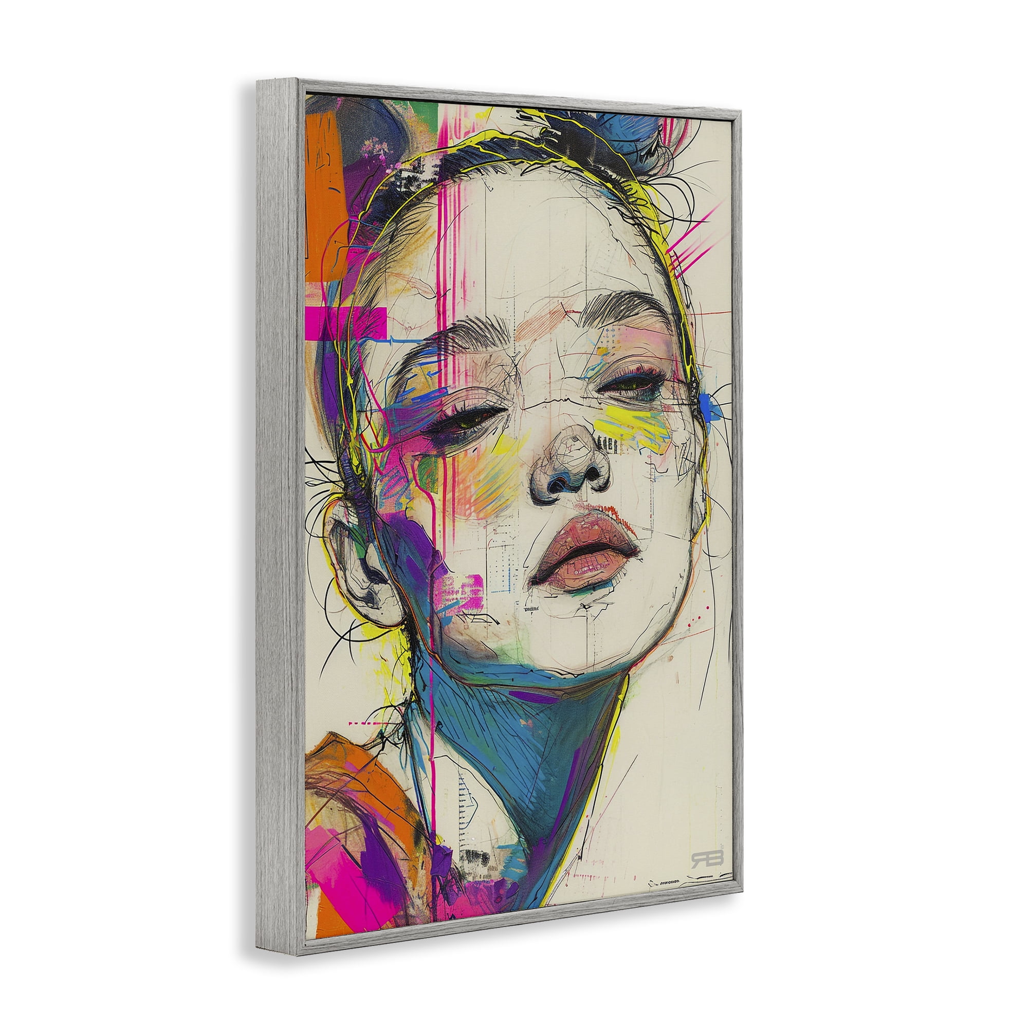 Stupell Industries Bright Sketch Visage Novelty Painting Gray Framed Art Print Wall Art, 16 x 24