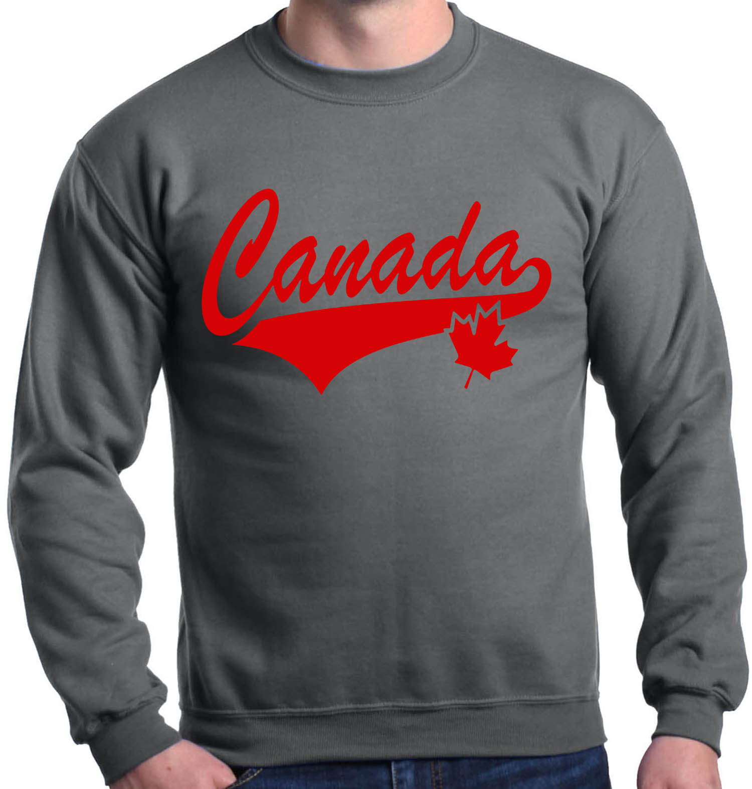 Shop4Ever - Shop4Ever Men's Canada Red with Leaf Canadian Flag Crewneck ...
