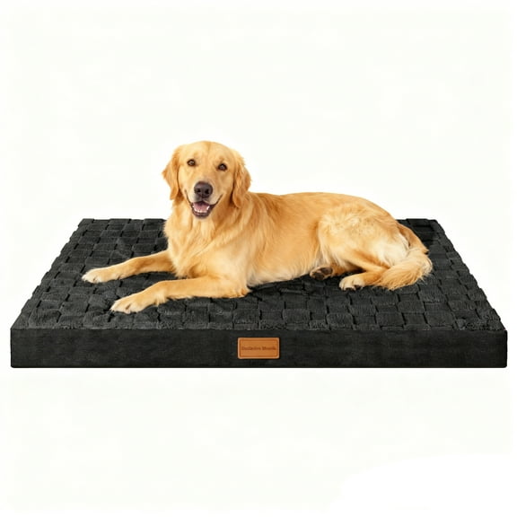 Exclusivo Mezcla Checkered Orthopedic Pet Bed for Large Dogs 42"X28", Waterproof Removable Washable Cover, Black
