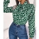 thumbnail image 3 of Blusa de manga larga con farol para mujer, pajarita en el cuello, bloque de Color, blusa larga informal a la moda para mujer, Top para primavera y otoño, verde S, 3 of 6