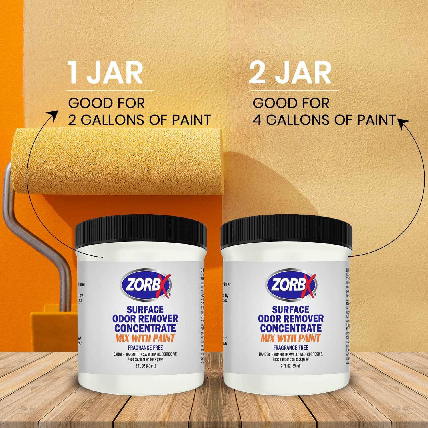 ZORBX 3 Oz Surface Odor Remover Paint Additive - Fragrance-Free for Smoke, Mildew, Pets (2 Jars)