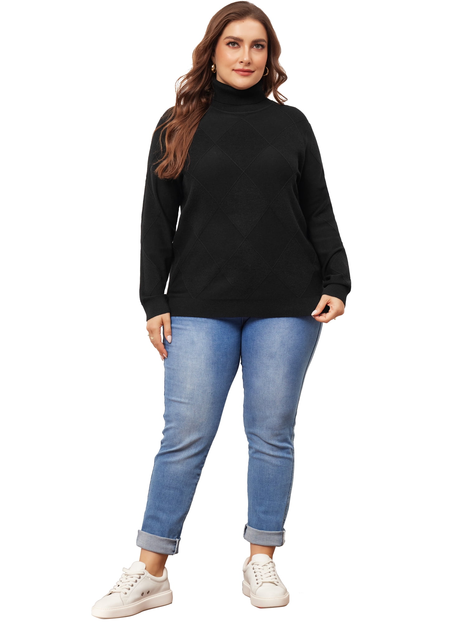 DARING DIVA Plus Size Long Sleeve Turtleneck Novelty Sweater 4X Black