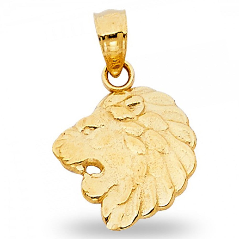 Solid 14k Yellow Gold Lion Rope Pendant Necklace
