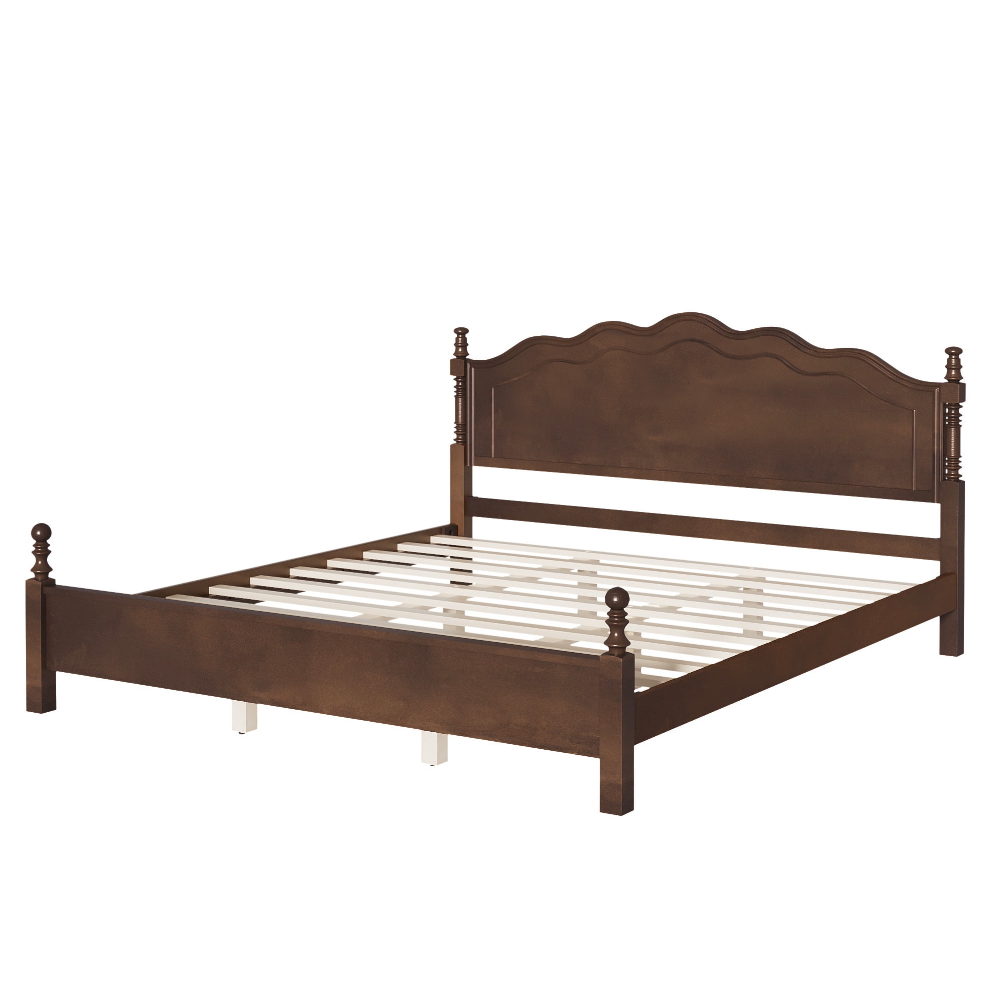 Euroco Wood King Size Platform Bed, Classic American Vintage Style Wood Bed with Curved Headboard, No Box Spring Needed, Espresso
