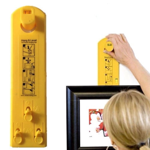 Hang & Level Picture Hanging Tool – Marks Nail Spots For Frames, Mirrors, Clocks (Yellow)