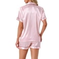 thumbnail image 3 of INSPIRAR CHIC Ropa de descanso para mujeres, pijama de verano con camisa de botones y pantalones cortos, talla XS, a rayas rosas, 3 of 6