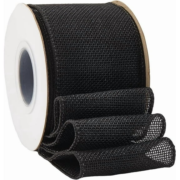 10 Yards 2.5 Inch Black Burlap Wired Edge Ribbon Wide Soild Natural Iron Wire Rustic Fabric Ribbons Bulk Roll with Spool for Sewing Making Crafts Wreaths Gift Wrapping Home Deocor Diy Supply