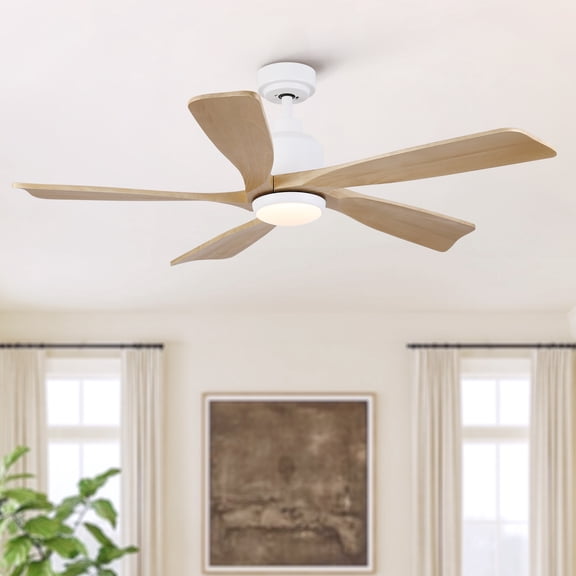 52 inch Natural Style Cozy Solid Wood White Ceiling Fan with Light,Quiet DC Motor