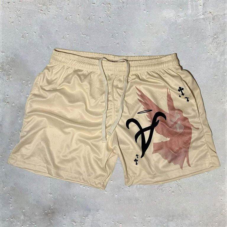 Y2K Gym Shorts for Men Women Angel Cross 3D Print Casual