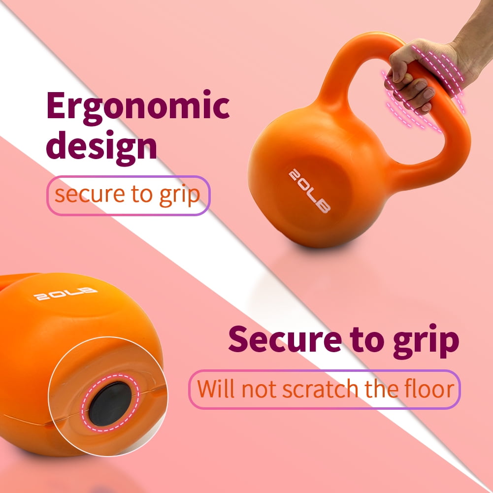 ZHICHUN 20lbs Vinyl Coated Kettlebell, Grey/Purple/Green/Orange Strength Training Kettle Bell with Comfort Wide Grip, Home Gym Weight Lifting Workout Equipment for Beginners Adults Seniors