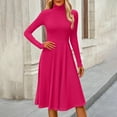 thumbnail image 3 of Women's Casual Fashion High Neck Long Sleeve Solid Color Midi Dress, Fall and Winter Elegant Dress for Everyday Wear, Comfortable and Versatile Styling,Hot Pink,S, 3 of 7