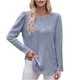 thumbnail image 2 of WREESH Womens Loose Crewneck Sweatshirt Fashion Round Neck Color Long Sleeve Blouse Light Blue, 2 of 7