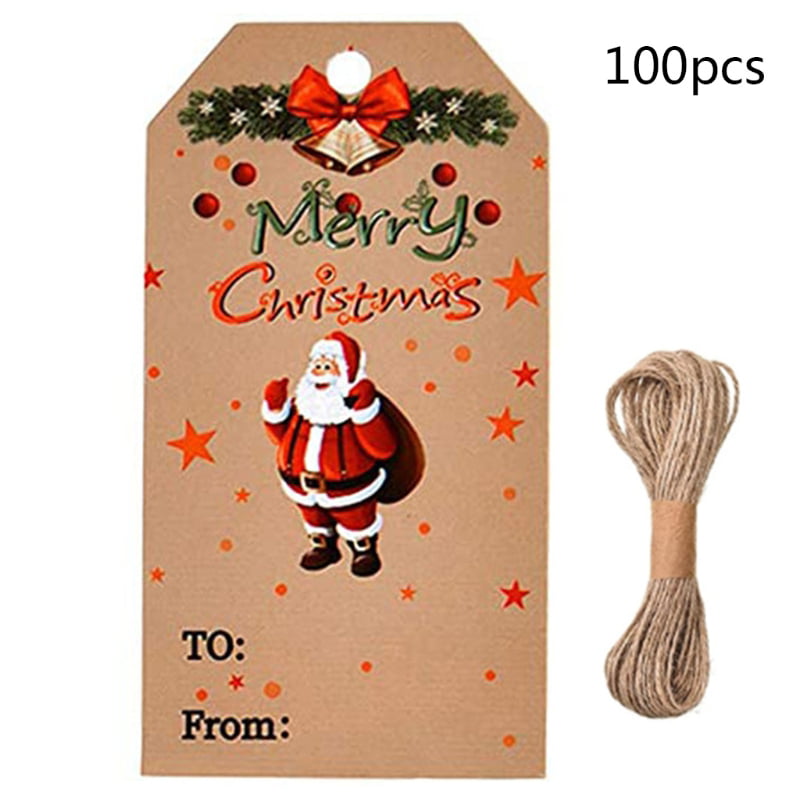 100pcs Thank You Christmas Kraft Gift Tags Labels Hanging Cards DIY Craft