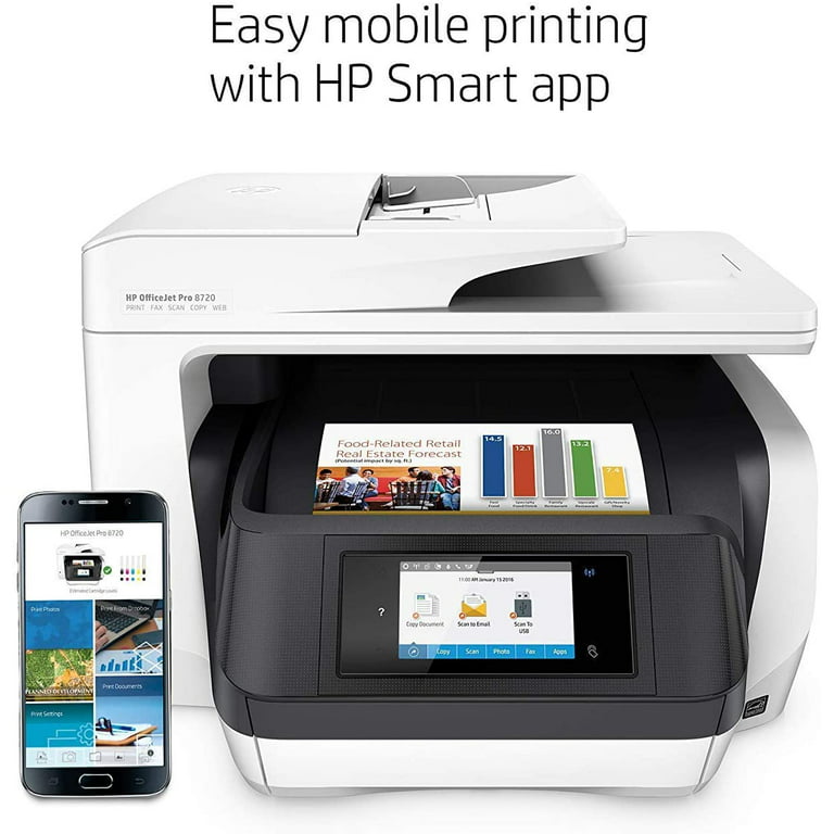 HP OfficeJet Pro 8720 All-in-One Wireless Printer with Mobile Printing -  White (M9L75A)