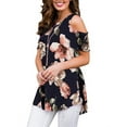 thumbnail image 3 of Skksst Womens Floral Print Summer T Shirt Cold Shoulder Short Sleeve Blouse Top, 3 of 4