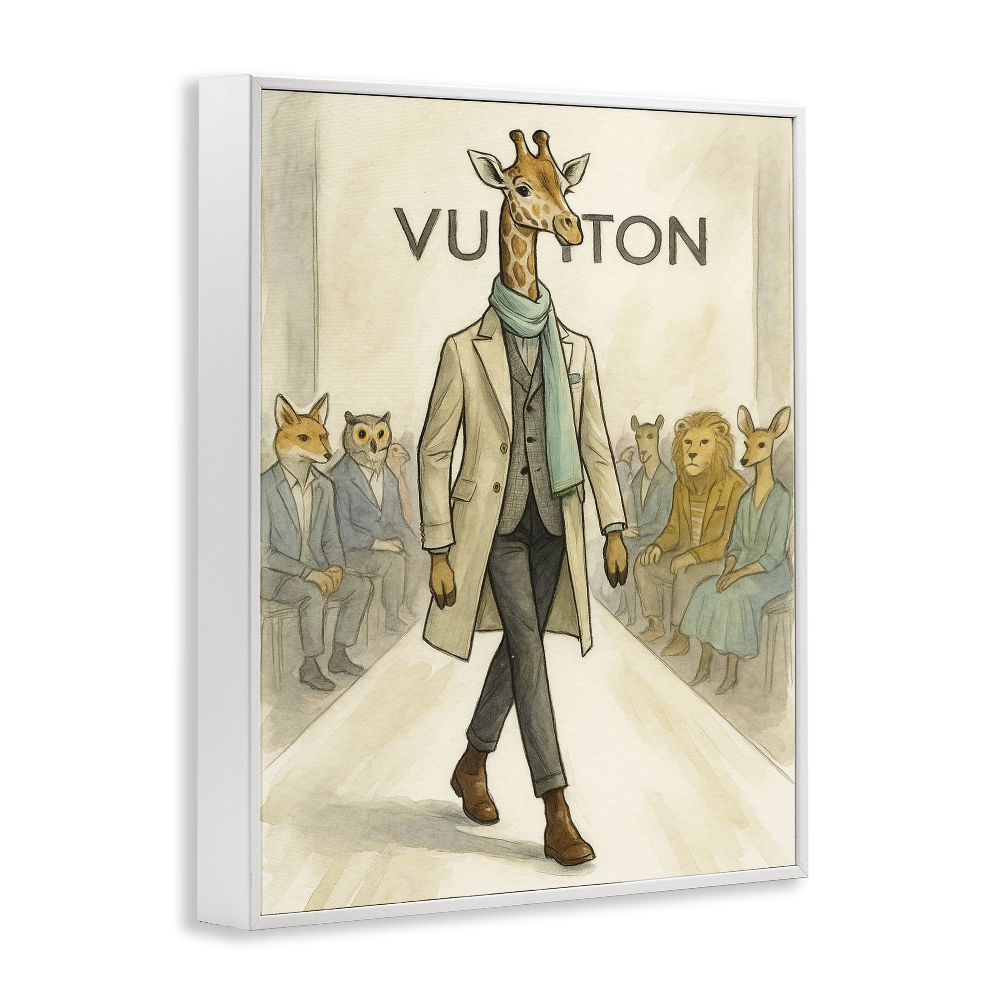 Stupell Industries Fashion Runway Giraffe White Framed Giclee Art, design by Grotto Studios
