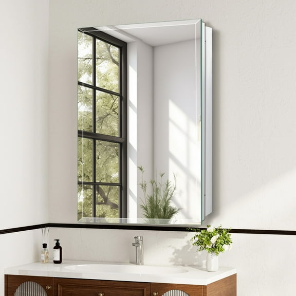 FUMANGO 22''x30'' Bathroom Medicine Cabinet with Frameless Mirror, Rectangular Mirror Cabinet,Recess or Surface Mount Installation