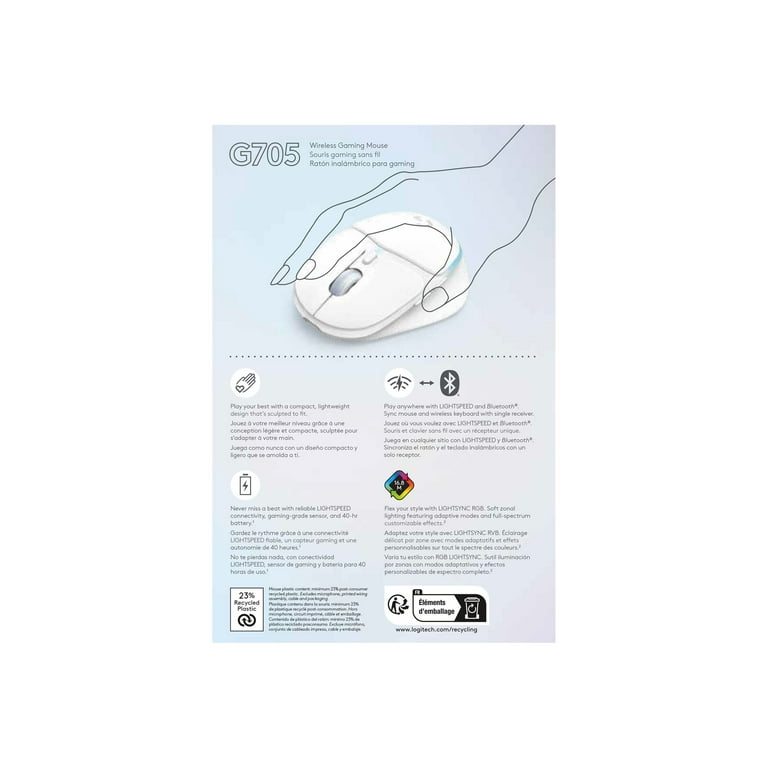 Logitech G705 Wireless Gaming Mouse, LIGHTSYNC RGB