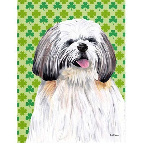 40 x 40 In. Shih Tzu St. Patricks Day Shamrock Portrait Flag Canvas, House Size