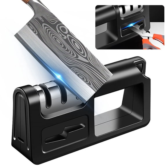 Knife Sharpener, MDHAND 4-in-1 Kitchen Knife and Scissor Sharpener Tool with Diamond Sharpening Slots,Stainless Steel Manual Knife Sharpeners,Black