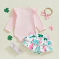 thumbnail image 4 of Youmylove Toddler Baby Girls Clothes Saint Patrick's Day New Girls Clothes Romper Bodysuits Skirt Headbands Cute Three Piece Sets 3-6 Months, 4 of 9