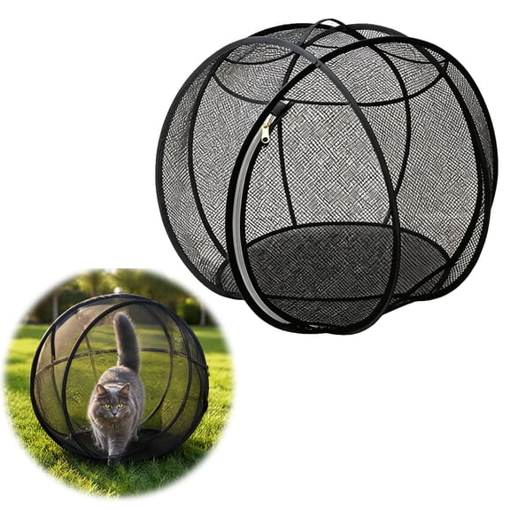 Portable Outdoor Cat Enclosure Mesh Ball Cat Cage, Collapsible Breathable Pet Playpen with Zipper, Lightweight Pops-Up Safe Enclosure for Indoor Lawn Travel