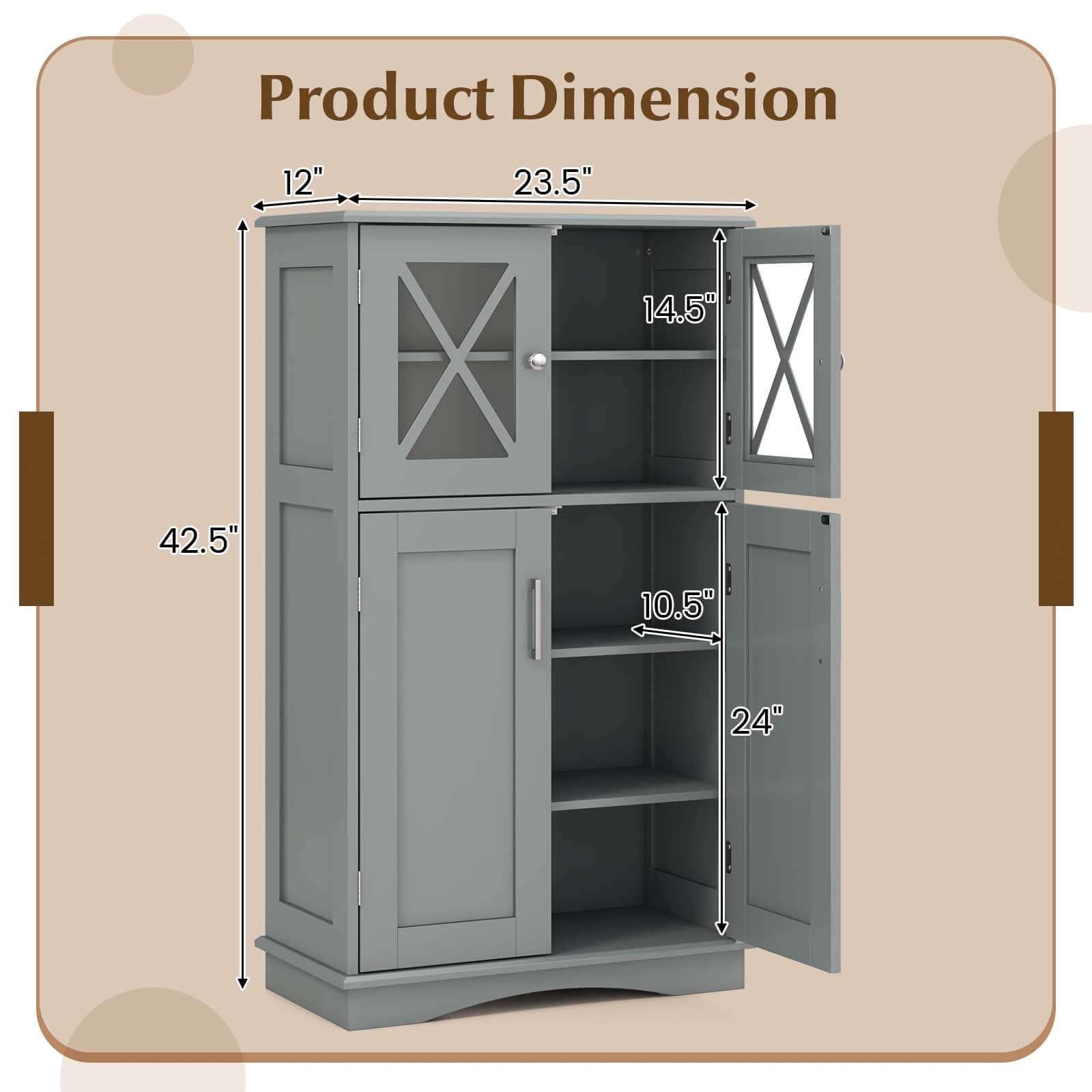Costway Bathroom Storage Cabinet Linen Storage Cabinet with Doors and Adjustable Shelves Grey