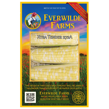 Everwilde Farms - 50 Xtra Tender 272A F1 Hybrid Bicolor Sweet Corn Seeds - Gold Vault Jumbo Bulk Seed