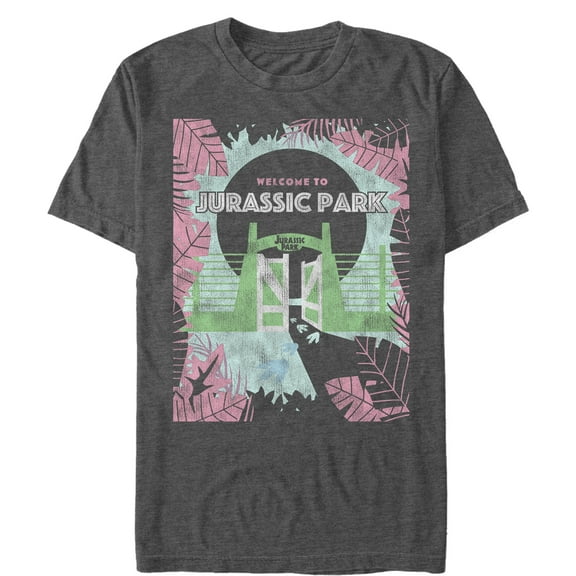 Men's Jurassic Park Welcome Gates Cartoon Graphic Tee Charcoal Heather 2X Large