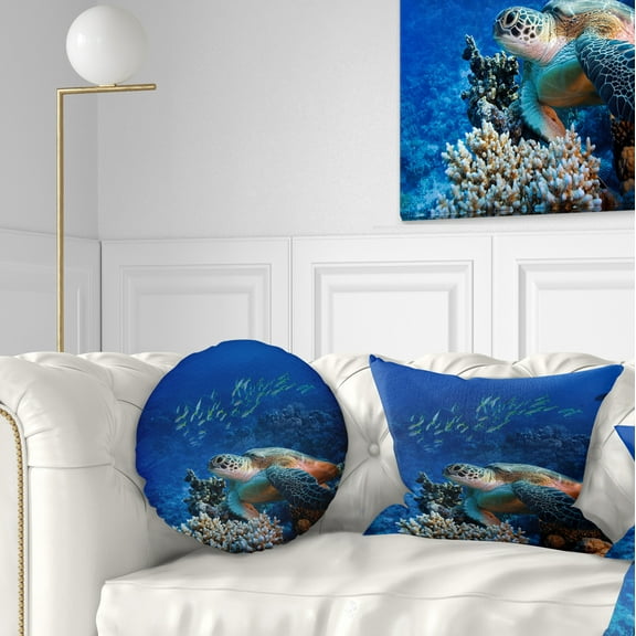 Designart Large Sea Turtle underwater - Abstract Throw Pillow - 12x20
