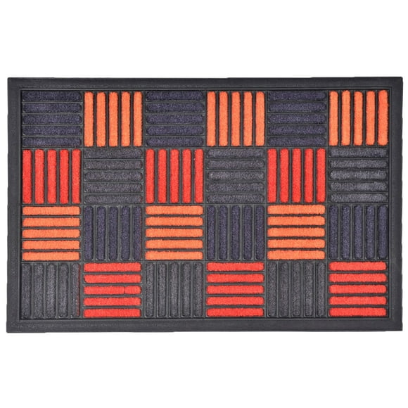 Sheltered Front Door Mat Caroll Nylon Rubber Checkered Rug 24x16 Orange