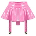 thumbnail image 5 of Alvivi Womens Shiny Metallic PVC Leather Mini Skirt Built-in Thongs with Metal Clips Garter Belt Hot Pink S, 5 of 7