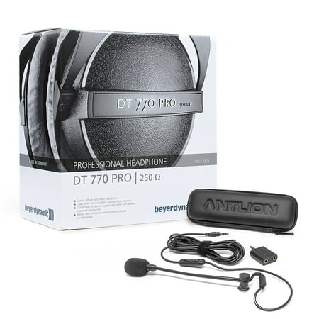 Beyerdynamic DT 770 Pro 250 Ohm Closed Back Studio Headphone Bundle INCLUDES Antlion Audio ModMic Attachable Boom Microphone - Noise Cancelling with Mute Switch AND Antlion Y