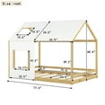 thumbnail image 7 of Full Size Floor Bed, Wood House Floor Bed with Roof and Window for Kids Teens Boys Girls, Cute Low Floor Bed Frame with Safety Guardrails and Sturdy Support Slats, Can be Decorated, White+Natural, 7 of 7