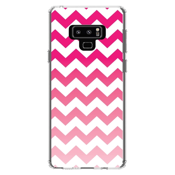 DistinctInk Clear Shockproof Hybrid Case for Samsung Galaxy Note 9 - TPU Bumper, Acrylic Back, Tempered Glass Screen Protector - White Pink Fade Ombré Stripes