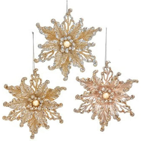 Kurt Adler Acrylic Ornament for Christmas Tree, Poinsettia (Pack of 3)