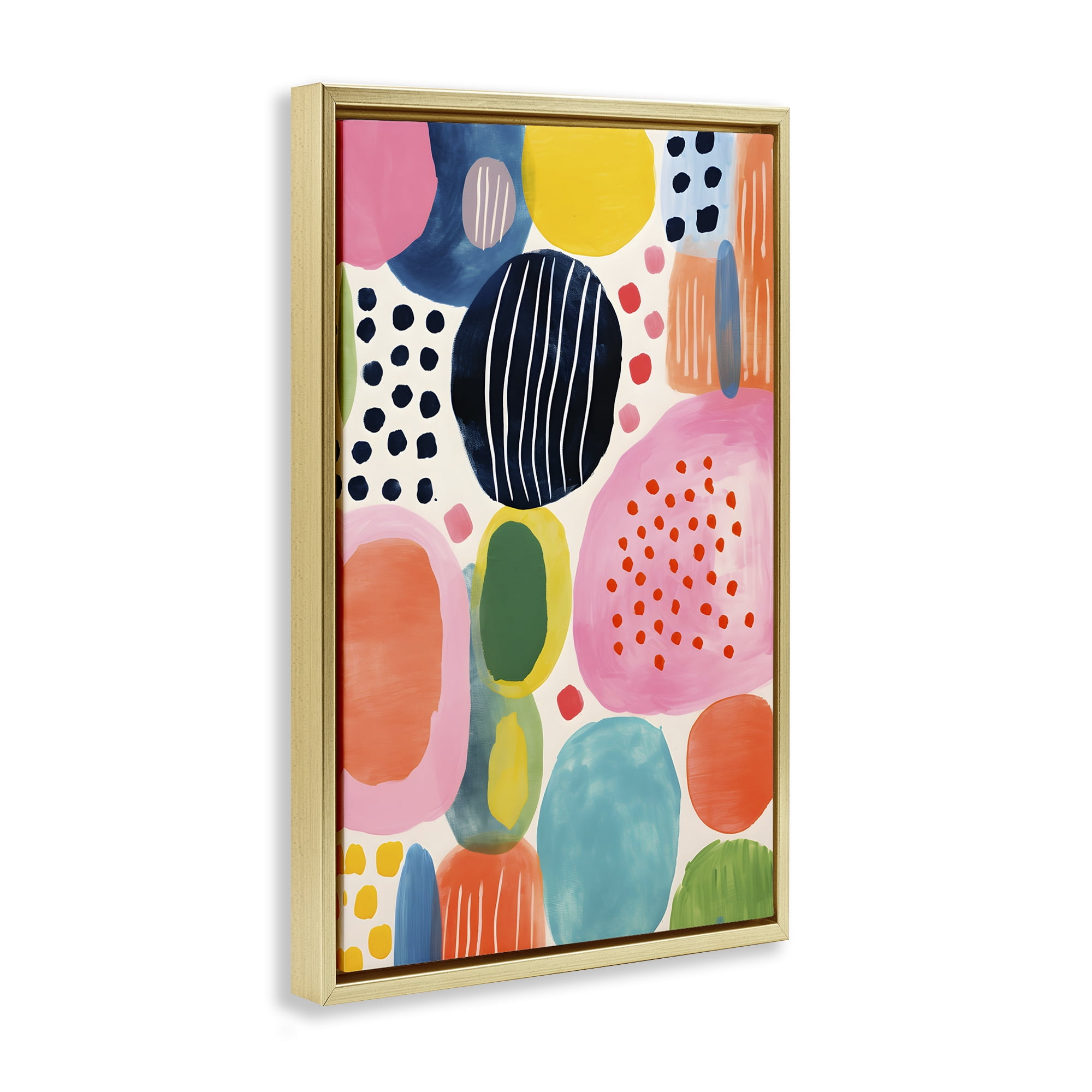 Stupell Industries Whimsical Patterned Shapes Abstract Painting Gold Floater Framed Canvas Art Print Wall Art, 21 x 31