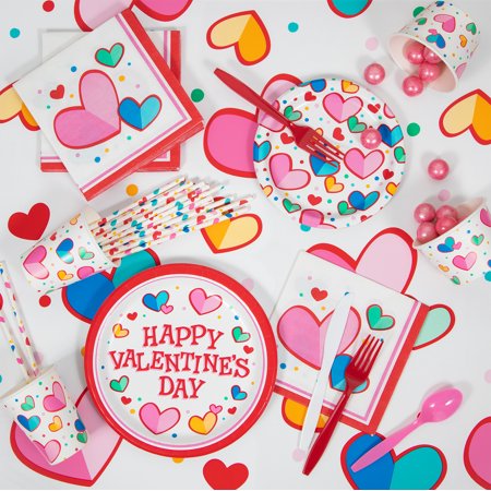 Way To Celebrate Valentine's Day Plastic Table Covers, Two Tone Hearts