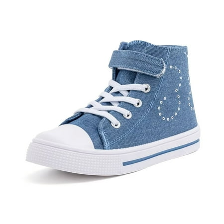 

Kids Toddler Sneakers Girls Boys Walking Shoes Unisex-Child High Top Casual Canvas Shoes Blue Sequin Size 9