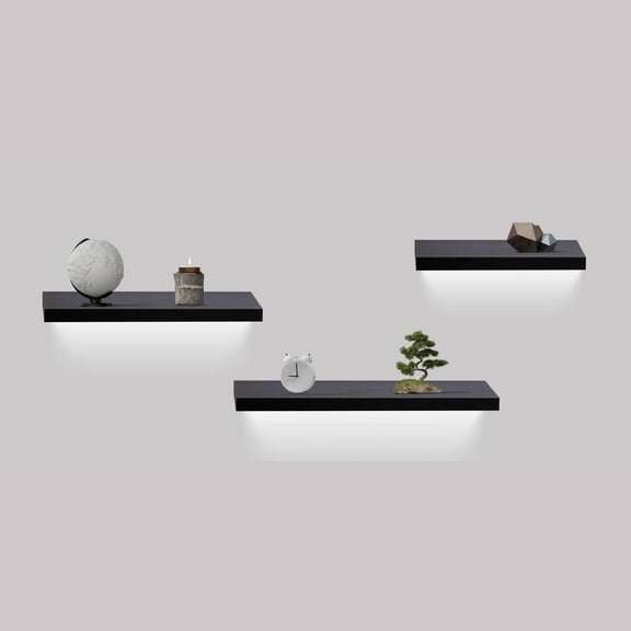 Lisonu Floating Shelves Set of 3, Modern 31.5-inch Black Wall Shelves for Bedroom, Bathroom & Living Room Decor, Wall Mounted Picture Ledge for Storage