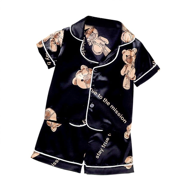 LSLJS Ensemble de Pyjama Décontracté pour Enfants à Boutons, Manches Courtes, Col Rabattu, Vêtements d'Été Tendance 2024