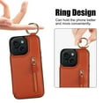 thumbnail image 5 of Cutyskin for iPhone 13 Wallet Case【RFID Blocking】 with Card Holder Cash Pocket Zipper Bills Slot, Soft PU Leather Magnetic Back Folio Kickstand, Finger Ring Holder Hook Phone Case, Brown, 5 of 9