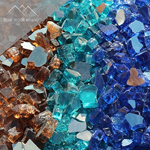 Fire Pit Glass - Aqua, Copper, Cobalt Blue Blend Reflective Fire Glass 1/2" - Reflective Fire Pit Glass Rocks - Blue Ridge Brand™ Reflective Glass for Fireplace and Landscaping